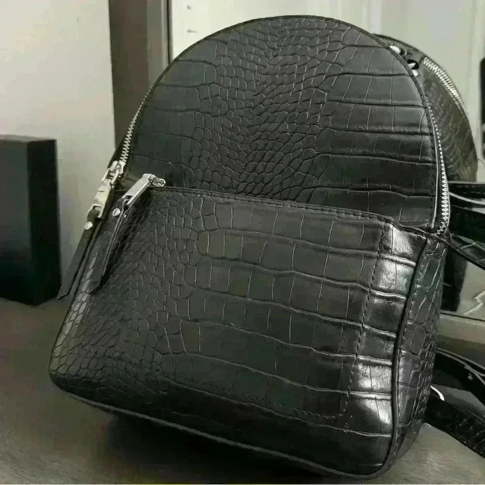 Women’s Black  Snake-print Mini Backpack